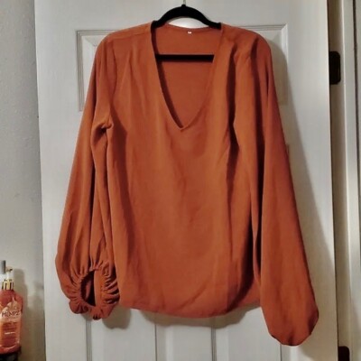 Amazon XL Blouse Amazon Balloon Sleeve Blouse XL Rust Fall Orange