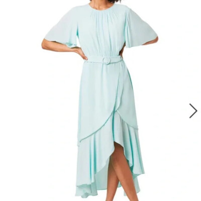 French Connection Emina Hi Low Belt Midi Ruffle Dress Size: 2