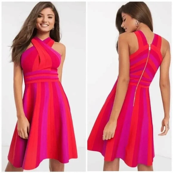 Облегающее платье-клеш из эластичного трикотажа TED BAKER розового цвета KILYIEE 6 12/14