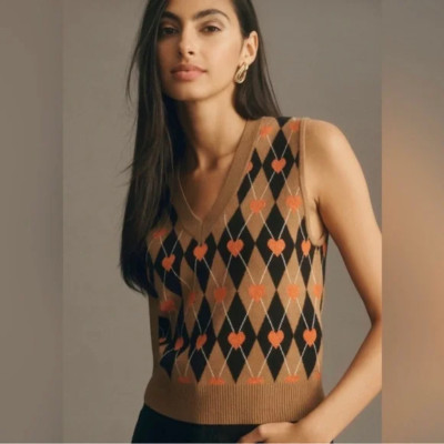 NWT - Maeve by Anthropologie Heart Argyle Sweater Vest in Women's Size S