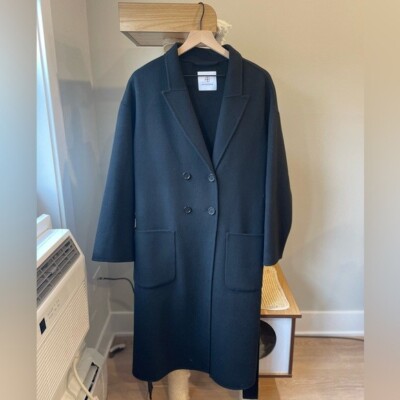 ANINE BING Dylan Coat in Black Cashmere/Wool Blend with Tie Belt Size Large