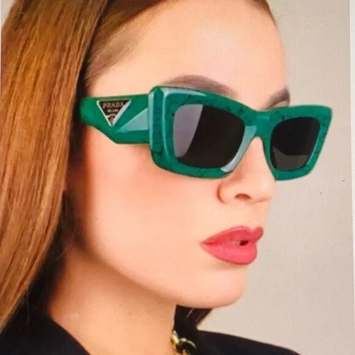 Pre-owned Prada Symbole Pr 13zs 16d5so Green Marble Grey Lems Women Sunglasses In Gray