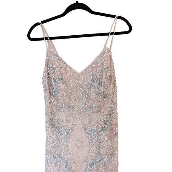 Pre-owned Aidan Mattox Petal Blush Deco Beaded Sequin Formal Evening Maxi Gown In Pink