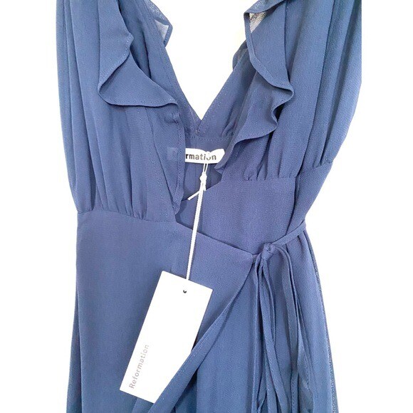 Pre-owned Reformation Peppermint Maxi Dress In Navy Size Xsp In Blue