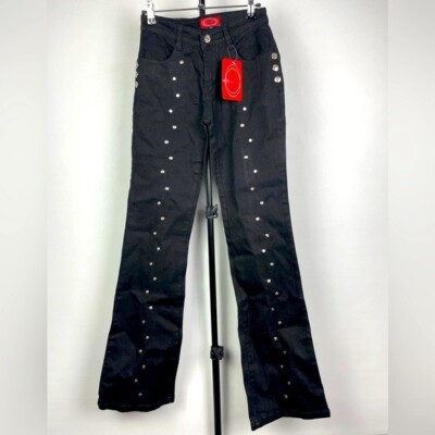 Vintage Milly Jeans Black Studded Y2K  Bell Bottom Flared Denim Size 3/4