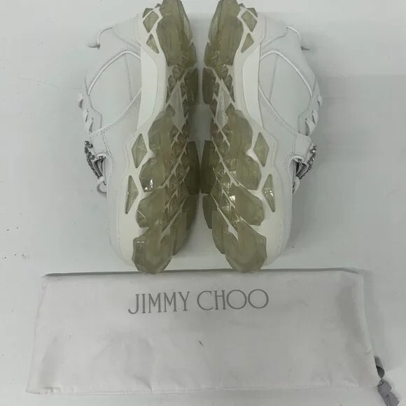 Pre-owned Jimmy Choo Men's White Diamond X Strap Low-top Sneakers (eu45/us12)
