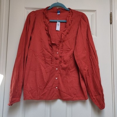NWT Old Navy Long Sleeve Ruffle Placard Button Front Top Sienna Size Medium Tall