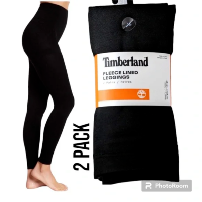 Timberland Womens Fleece Lined Leggings 2 Pair Black and Red Size L XL 9343
