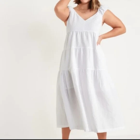

Многоуровневое платье макси с завязкой на спине Old Navy White из хлопчатобумажной ткани, размер, Белый