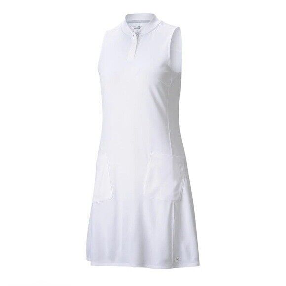 Puma Sleeveless Farley Golf Dress Women’s SZ Medium Bright White Solid Sleeveles