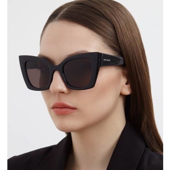Pre-owned Saint Laurent Sl552 008 Havana Grey Cat Eye Women Sunglasses In Gray
