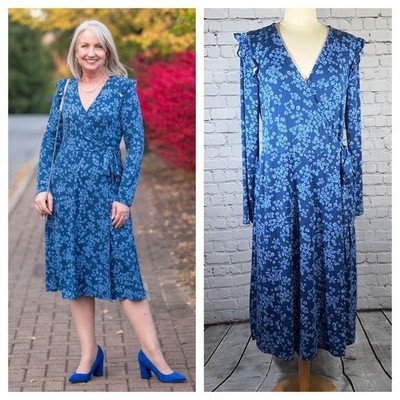 Draper James RSVP Long Sleeve True Wrap blue floral Dress size Large NEW NWT