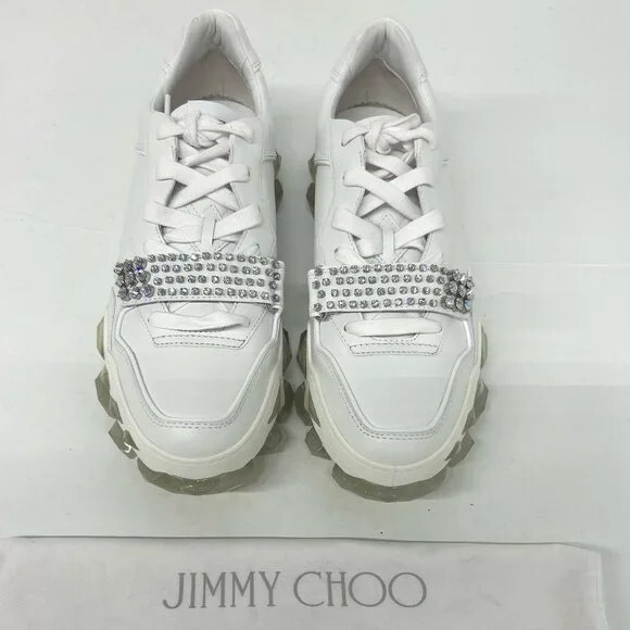 Pre-owned Jimmy Choo Men's White Diamond X Strap Low-top Sneakers (eu45/us12)