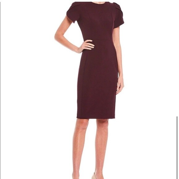 

Платье-футляр с короткими рукавами и короткими рукавами Calvin Klein NWT AUBERGINE, миниатюрные размеры