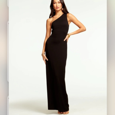 ORNA FARHO Brock One Shoulder black jersey Maxi full skirt Dress size 40 UK M eBay
