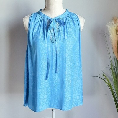 Current Air, New Blue Sunburst Halter Tie Neck Sunflower Top Blouse Size Large