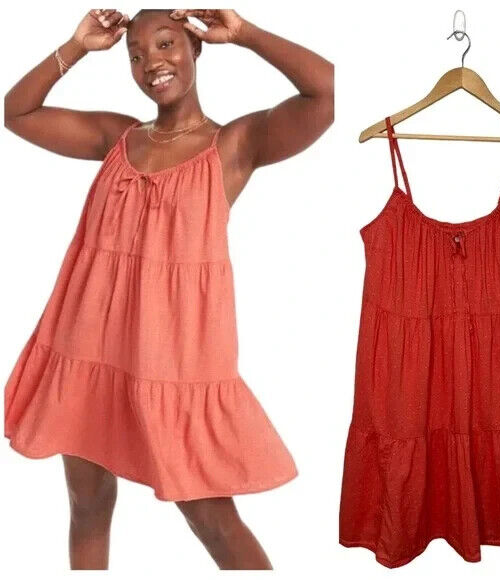

Многоярусное платье добби Old Navy Sugar Poppy на бретельках, размер XL, высокий, Оранжевый