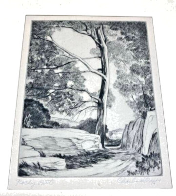 Charles M Capps Prairie Print Maker Etching Rocky Path Pencil Signed 1930's