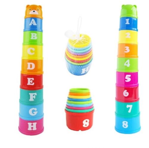 9PCS Educational Baby Stack Cup Bathtub Toys for Kids Stacking Tower Building