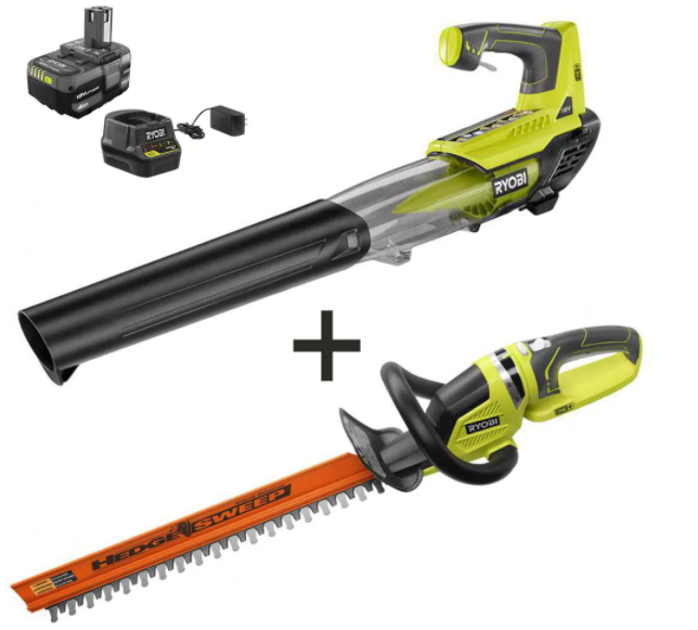 Ryobi 18V Electric Cordless Leaf Blower With Battery and Charger Hedge Trimmer