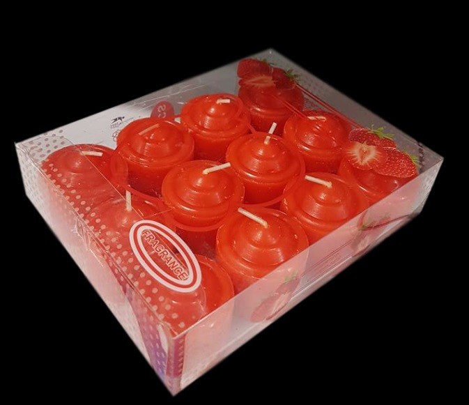 Set 12 Pezzi Candele Profumate Fragola Rosse Decorazione Votive 23g dfh