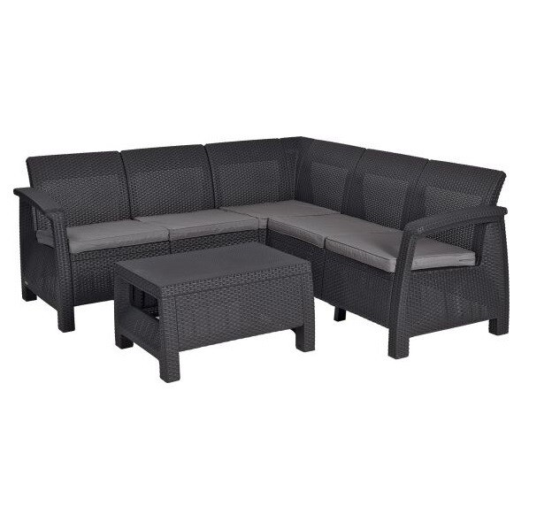 Keter Corfu Corner Sofa 5 Seat Lounge Set Plastic Rattan Garden
