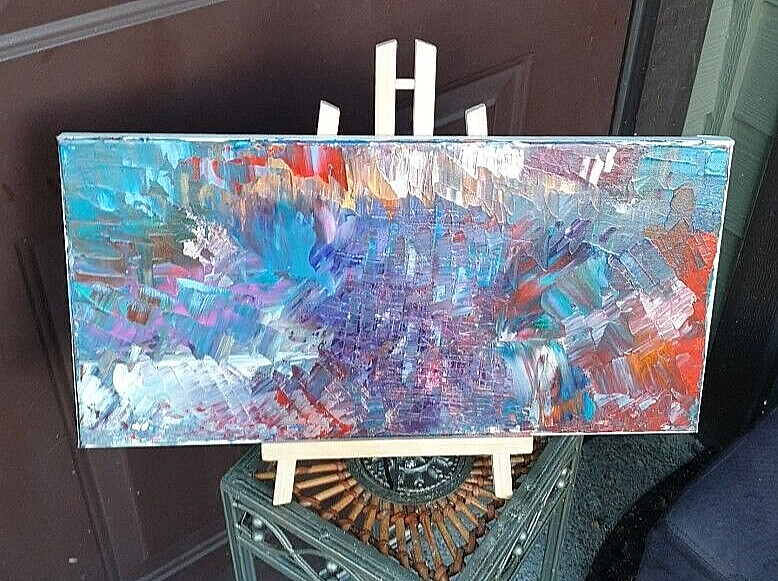 Modern Metallic Original Abstract (See Video) Acrylic Painting Canvas 10x20