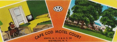 US NY Waterloo East Geneva c.1950 THE CAPE COD MOTOR COURT MOTEL Colorful!