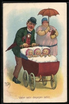 Künstler-AK Arthur Thiele: Tout pour l´amour!, Mann schiebt den Kinderwagen 