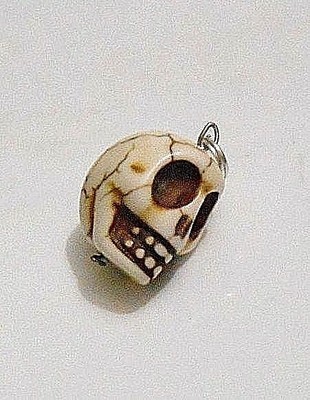 RARE White Stone Turquoise EX Large ONE Carved Skull Charm Handmade