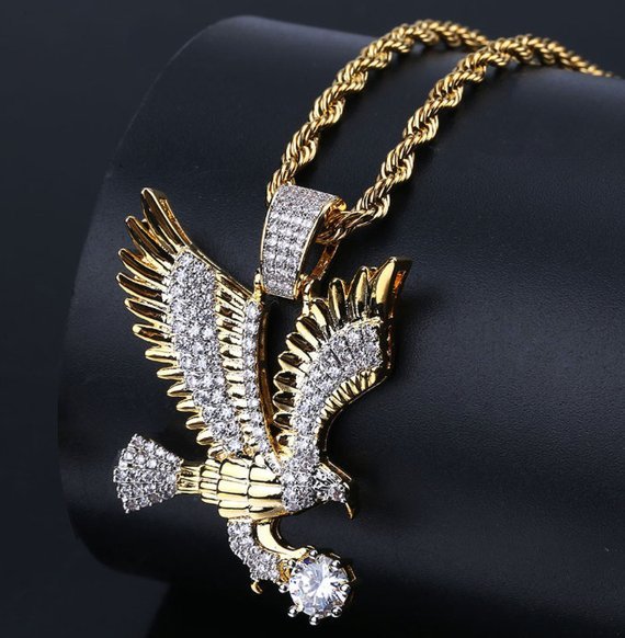 Pre-owned Online0369 0.81 Ct Cubic Zirconia Mens Bird Pendant Necklace Yellow Gold Plated Silver In White