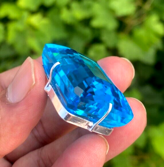 120 Ct EGL Certified Natural Blue Topaz 925 Solid Silver Pendant Loose Gemstone