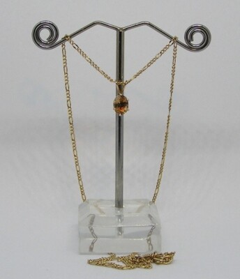 Champagne Topaz Necklace, 7X5 mm Faceted Oval Set in 14kt YGF W/20'' Figaro Chain