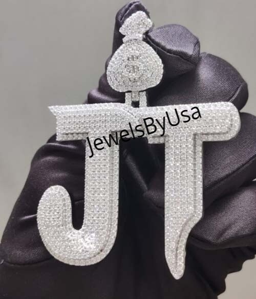 Pre-owned Nsg Men's 3.22ct Vvs Moissanite Custom Jt Initial Alphabet Letter Pendant 925 Silver In White