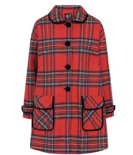 Pre-owned Hell Bunny Red A-line Swing Coat Stanley Plaid Coat