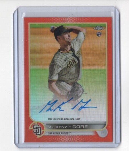 2022 Topps Chrome ORANGE Refractor Mackenzie Gore AUTOGRAPH Rookie Card # 19/25. rookie card picture