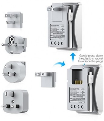Poweradd Travel Power Adapter Kits - Dual 2.4A USB Ports + 2 Outlets Wall with