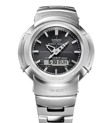 Pre-owned Casio G-shock Awm-500d-1a First Analog Reprint Solar Radio Full Metal Silver