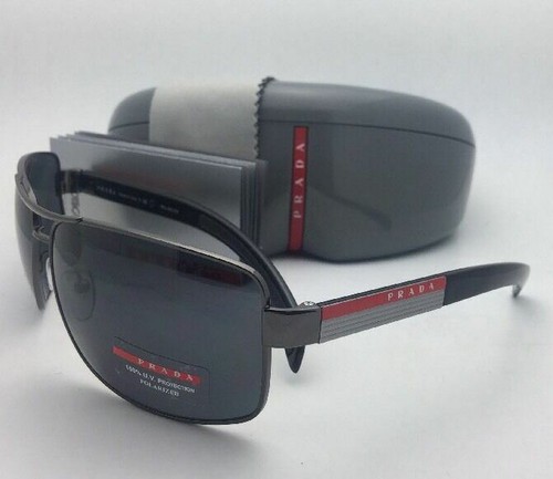 Pre-owned Prada Sport Polarized Sunglasses Sps 54i 5av-5z1 65-14 Gunmetal Frames With Grey In Gray