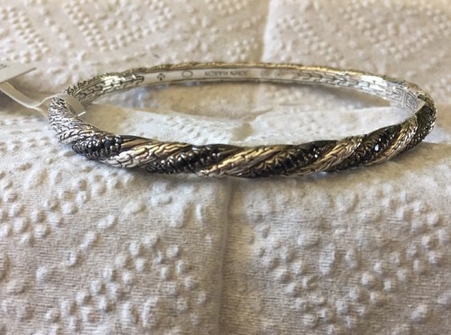 Pre-owned John Hardy $795  Ss Hinged Bangle Medium Lava Black Sapphire Bracelet