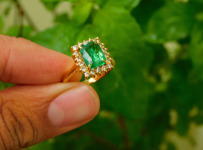 Emerald And Diamond Ring 14k Gold Engagement Ring Handmade May