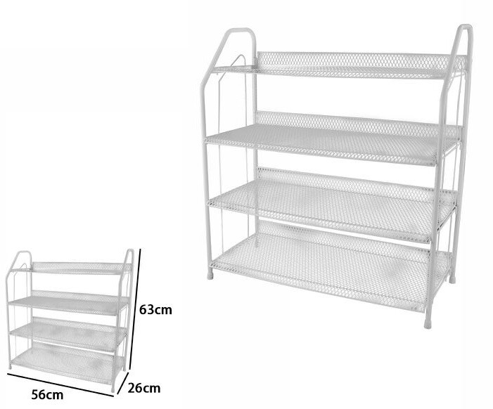 Scarpiera Porta Scarpe 4 Ripiani Piani In Metallo Bianco Mobile Salvaspazio dfh