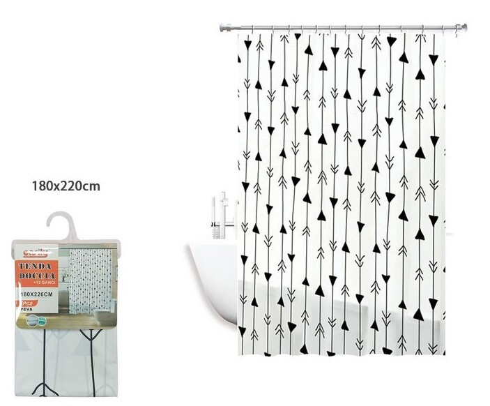 Tenda Doccia AntiMuffa Impermeabile 180x220cm Con Anelli Bagno Strisce dfh