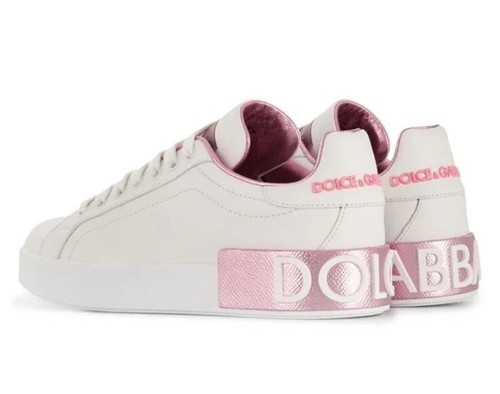 Pre-owned Dolce & Gabbana Dolce&gabbana Pink Portofino Sneakers Womens Size 41 In White