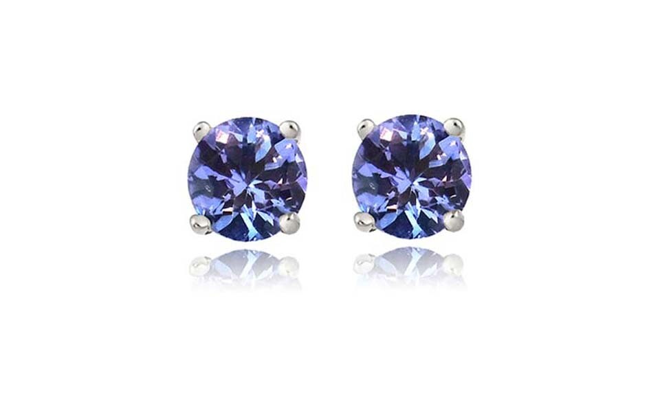 925 Sterling Silver 2.00ct Tanzanite Round 6mm Stud Earrings Women