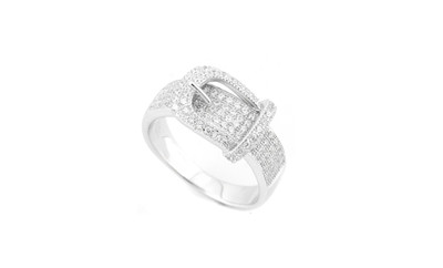 18kt White Gold Micro Pave Belt Buckle Ring