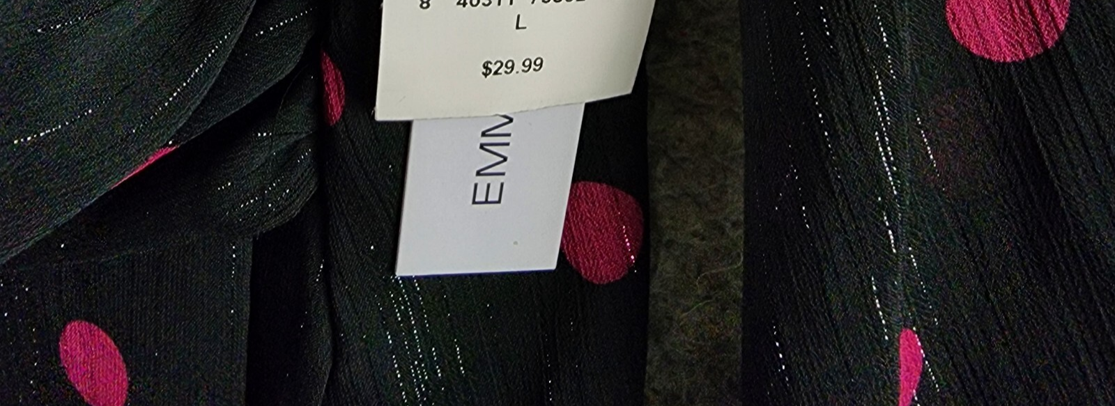 Emma & Michelle Faux Wrap Dress Women's L Black/Red Dot Snap Front Button Back - Picture 5 of 13