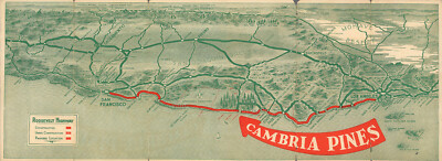 1927 Pictorial Tourism Map of Cambria Pines California Wall Art Poster Print