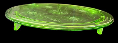 Jeannette SUNFLOWER GREEN Footed Cake Plate 10 in 1930's