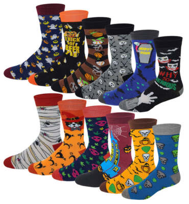 Different Touch  Men Assorted Halloween Design Dress Socks Size 10-13 (12 Pairs)